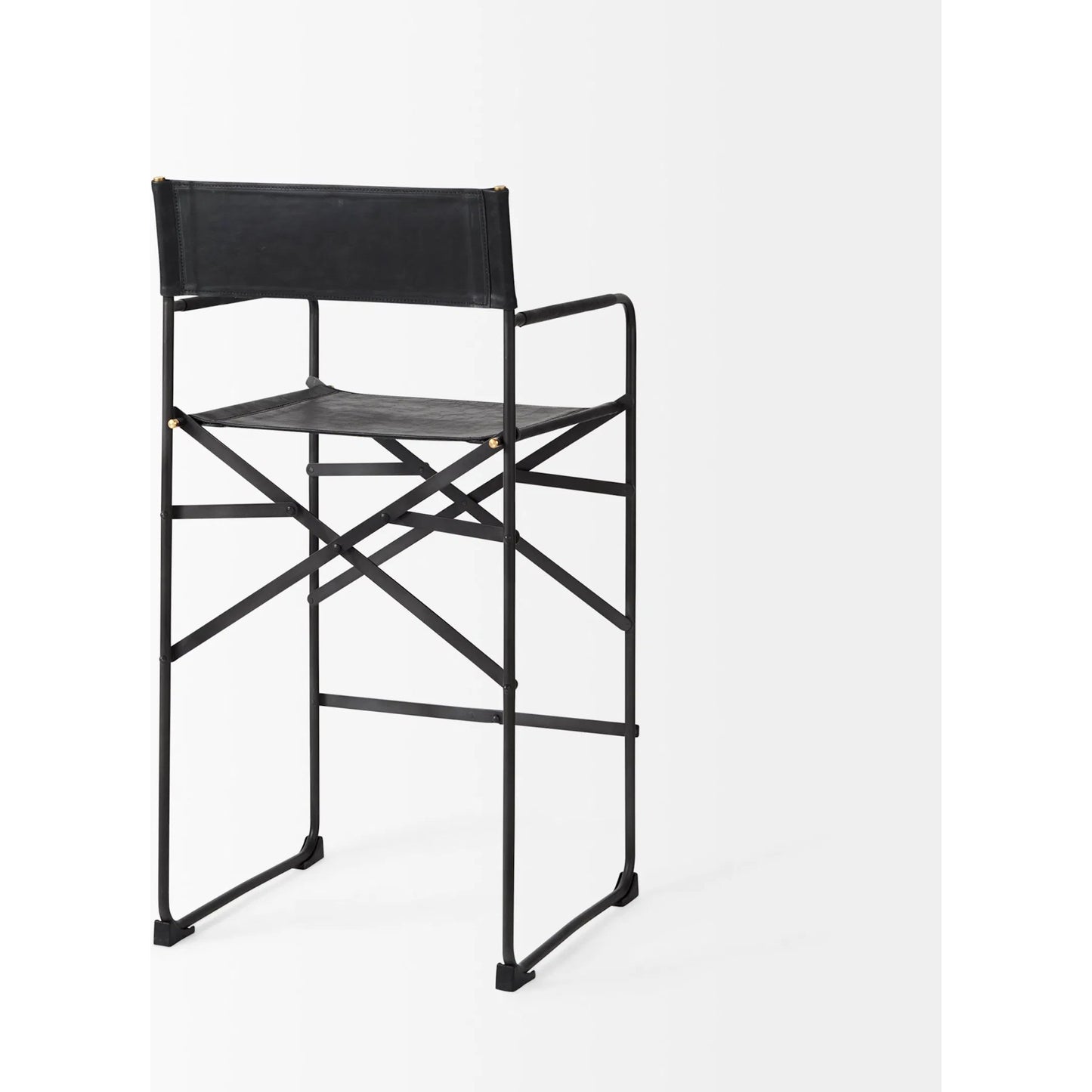 004 SI-2369659 | Closeup | Direttore Leather Counter Stool by Mercana in black. Made from metal in a unique style.