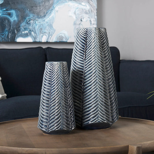 Bashir I Dark Navy Gloss Vase by Mercana in natural. Made from unique in a coastal style.