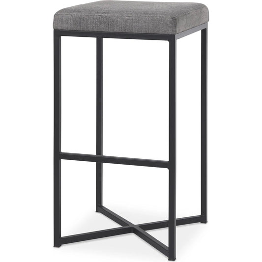 Frodo Bar Stool by Mercana in gray. Made from fabric in a transitional style.