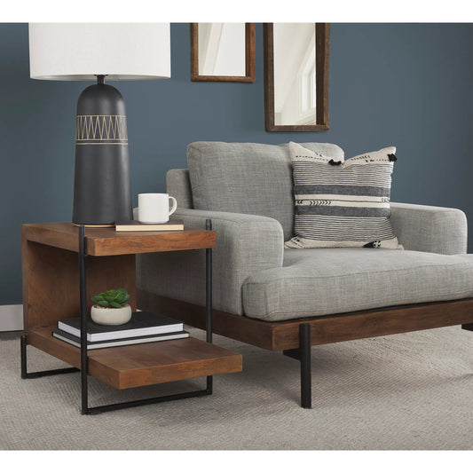 Maddox Side Table by Mercana in brown, black. Made from unique in a rustic style.