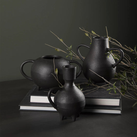 Cyrus Vase Decorative Object by Mercana in black. Made from metal in a rustic style.