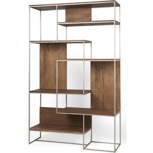 Morris 6-TIER Shelving Unit by Mercana in natural, medium brown. Made from wood in a modern style.