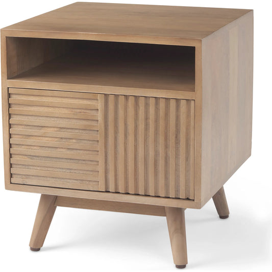 Sable End Table by Mercana in brown. Made from solid wood in a transitional style.