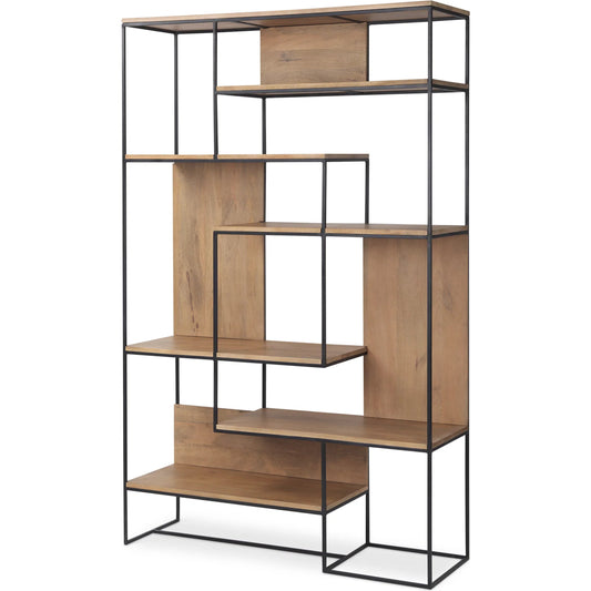 Morris 6-Tier Shelving Unit by Mercana in black, brown. Made from solid wood in a transitional style.