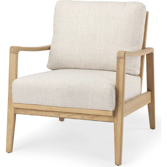 Raeleigh Upholstered Accent Chair by Mercana in cream. Made from fabric in a transitional style.