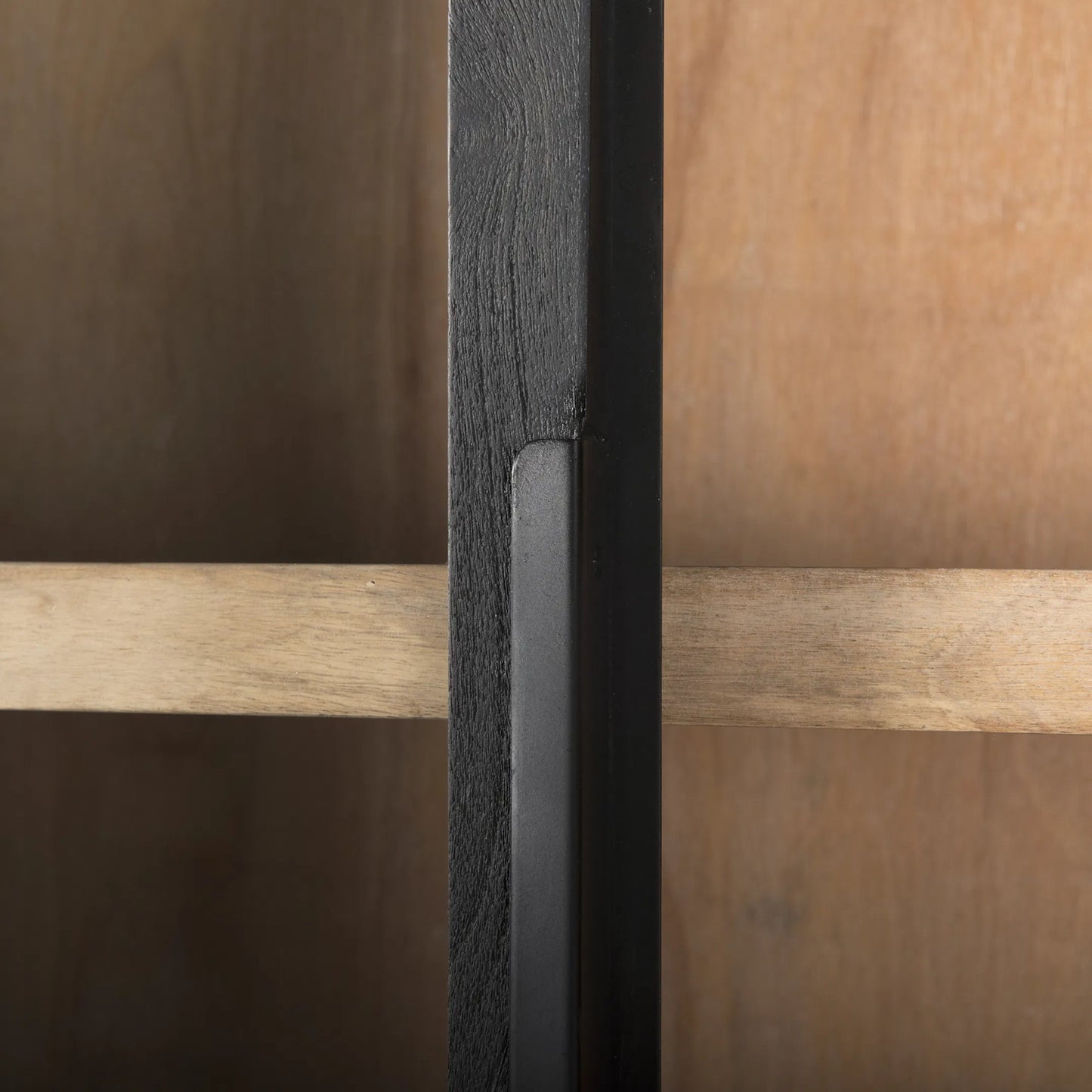 011 SI-2369854 | Closeup | Sloan Large Curio Cabinet by Mercana in black. Made from solid wood in a unique style.