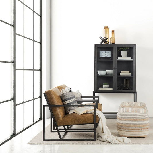Aahana Pouf by Mercana in white. Made from fabric in a rustic style.