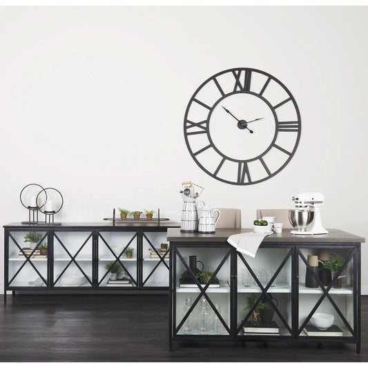 Dimitra Kitchen Island by Mercana in black. Made from solid wood in a traditional style.