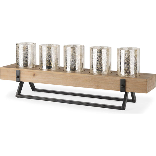 Benk Wood Metal Five Cup Candle Holder by Mercana in beige. Made from unique in a modern style.