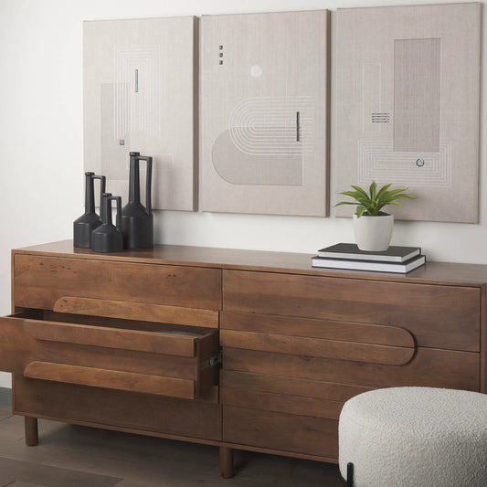 Astrid Sideboard by Mercana in medium brown. Made from solid wood in a transitional style.