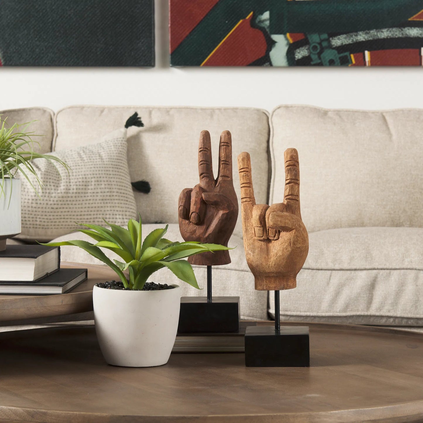 012 SR-815831 | Lifestyle | Saxum Wooden Carved Hang Loose Hand by Mercana in natural. Made from unique in a eclectic & global style.
