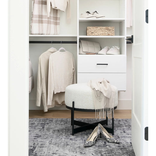 Amelia Stool by Mercana in cream. Made from fabric in a modern style.