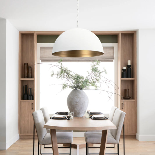 Juniper Pendant Light by Mercana in white, gold. Made from metal in a modern style.