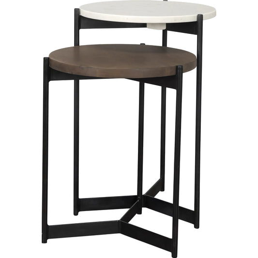 001 SI-2369347 | Primary Silo | Larkin Nesting Side Tables by Mercana in white, medium brown. Made from metal in a transitional style.