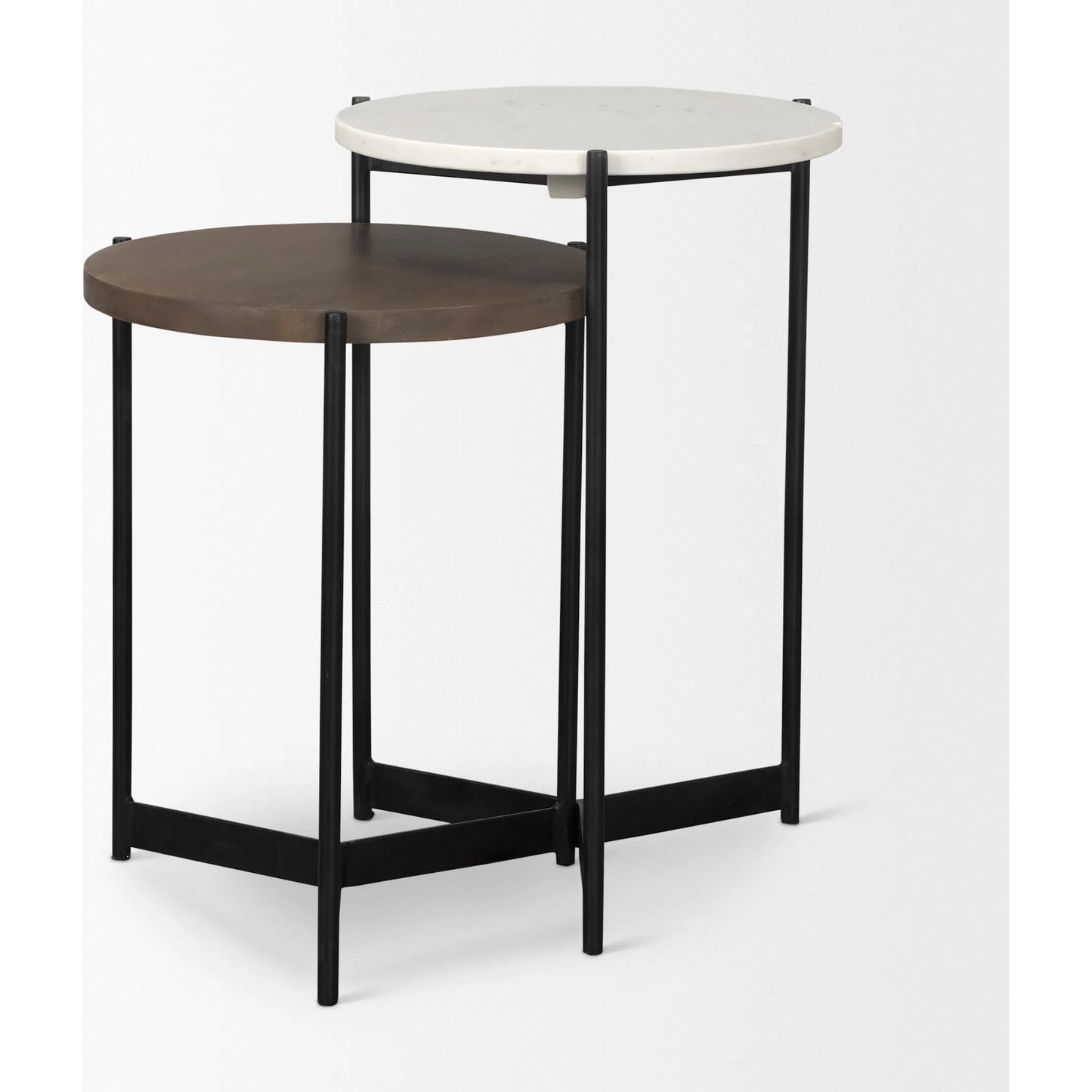 004 SI-2369347 | Additional Silo | Larkin Nesting Side Tables by Mercana in white, medium brown. Made from metal in a unique style.