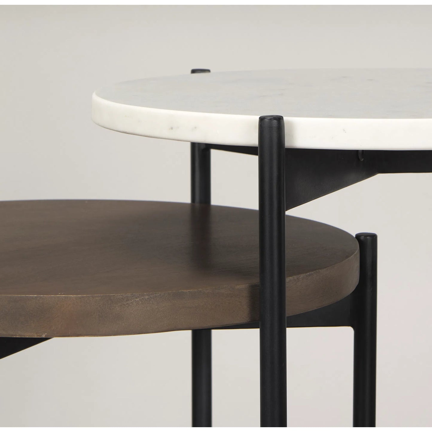 006 SI-2369347 | Closeup | Larkin Nesting Side Tables by Mercana in white, medium brown. Made from metal in a unique style.