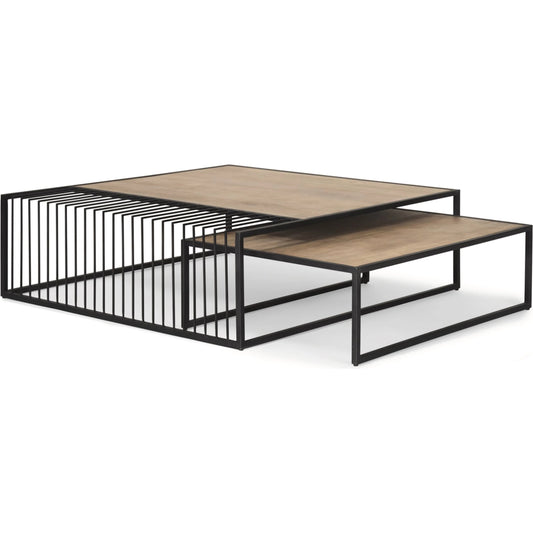 Miles Nesting Coffee Tables by Mercana in brown. Made from wood in a transitional style.