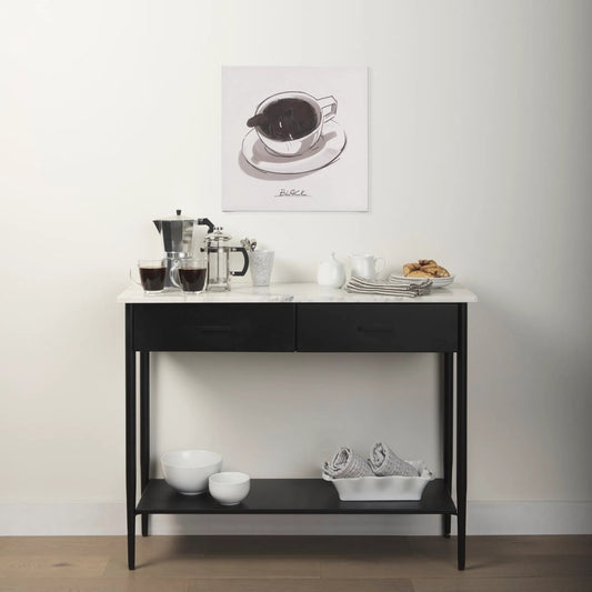 Amika Console Table by Mercana in white, black. Made from metal in a modern style.