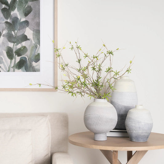 Blume Textured Vase by Mercana in white, gray. Made from ceramic in a modern style.