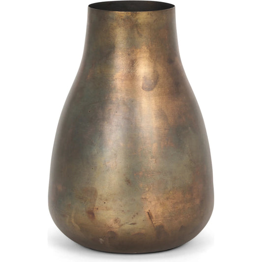Devi Oxidized Vase by Mercana in gold. Made from metal in a rustic style.