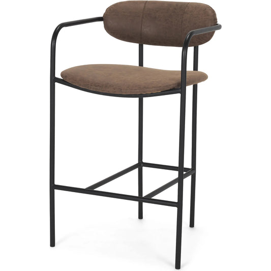 Parker Leather Counter Stool by Mercana in brown. Made from metal in a transitional style.
