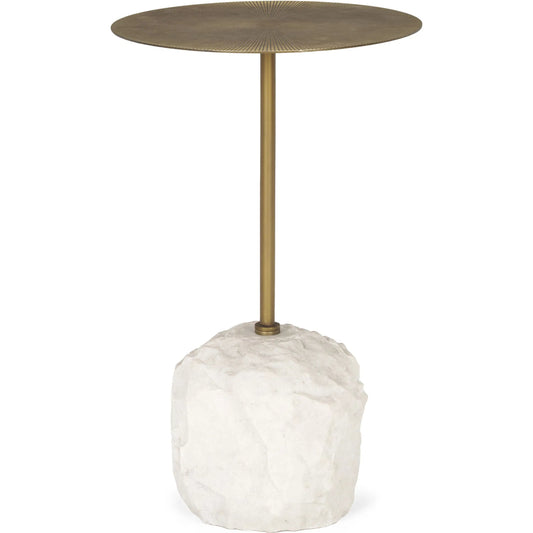 Rini Accent Table by Mercana in gold. Made from stone in a modern style.