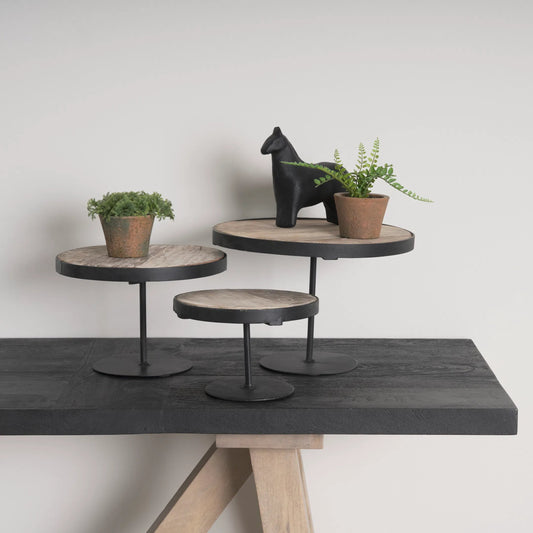 Lorenz Light Wood Metal Base Decorative Display Stands Set of Three by Mercana in natural. Made from metal, wood in a cottage & farmhouse style.