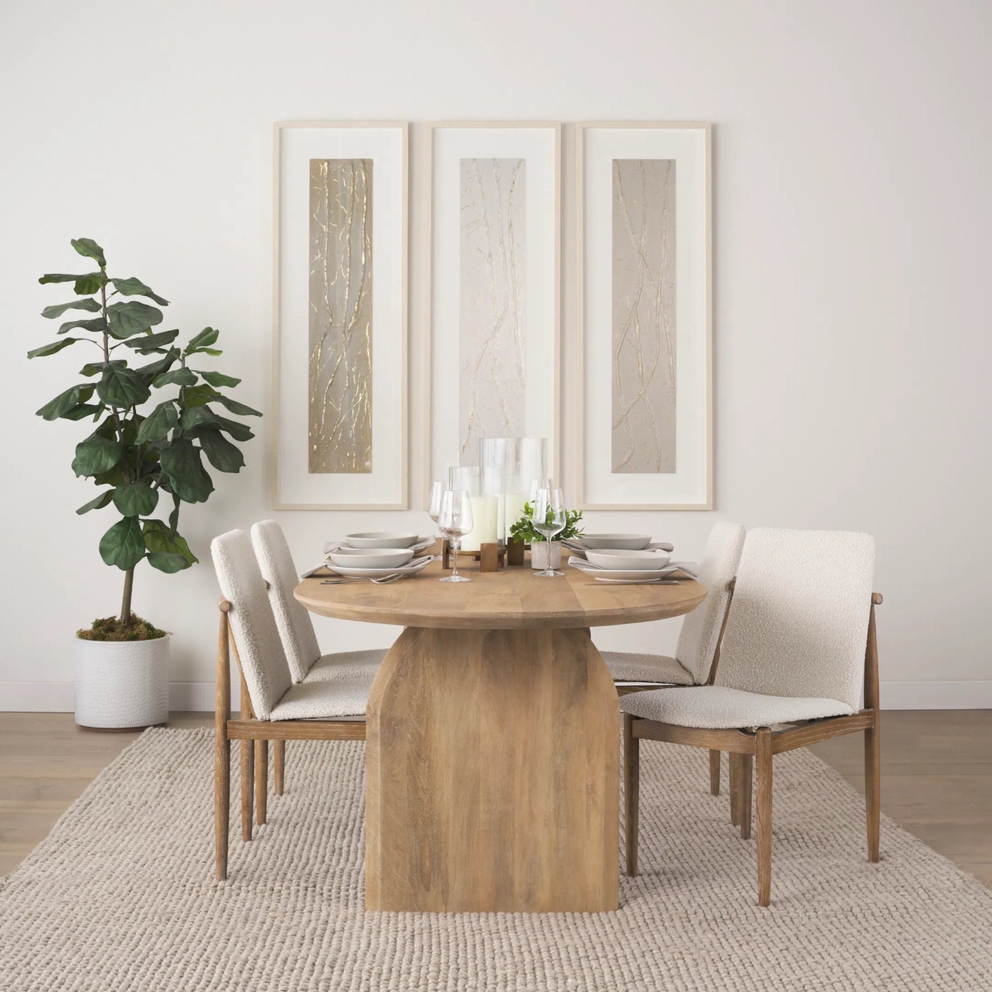 036 SI-2369809 | Lifestyle | Cavett Dining Chair (Set of 2) by Mercana in cream boucle, light brown. Made from fabric in a transitional style.