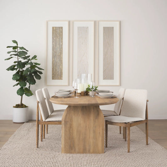 Cavett Dining Chair (Set of 2) by Mercana in cream boucle, light brown. Made from fabric in a transitional style.