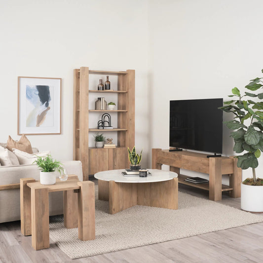 Beth Media Console by Mercana in brown. Made from solid wood in a transitional style.