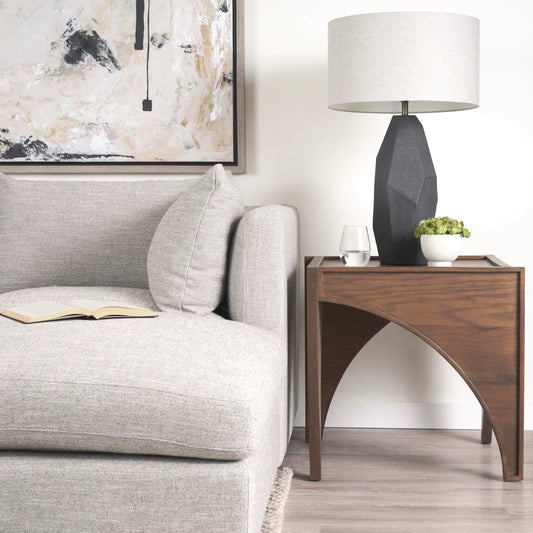 Laraya End Table by Mercana in brown. Made from solid wood in a transitional style.