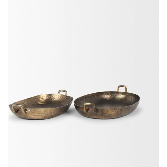 Pama Hammered Decorative Trays by Mercana in gold. Made from metal in a modern style.