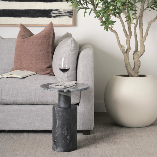 Taite Accent Table by Mercana in gray. Made from stone in a modern style.