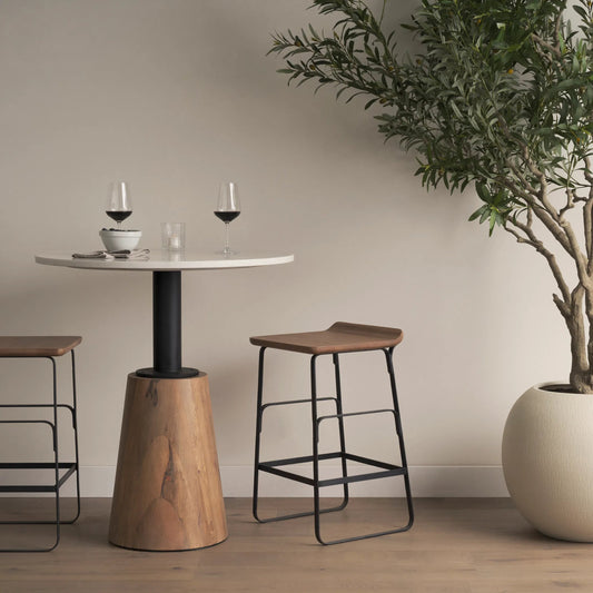 Conan Metal Seat Bar/Counter Stool by Mercana in mango wood, medium brown. Made from unique in a modern style.