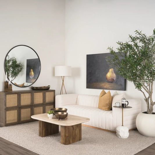 Symona Coffee Table by Mercana in brown. Made from solid wood in a transitional style.