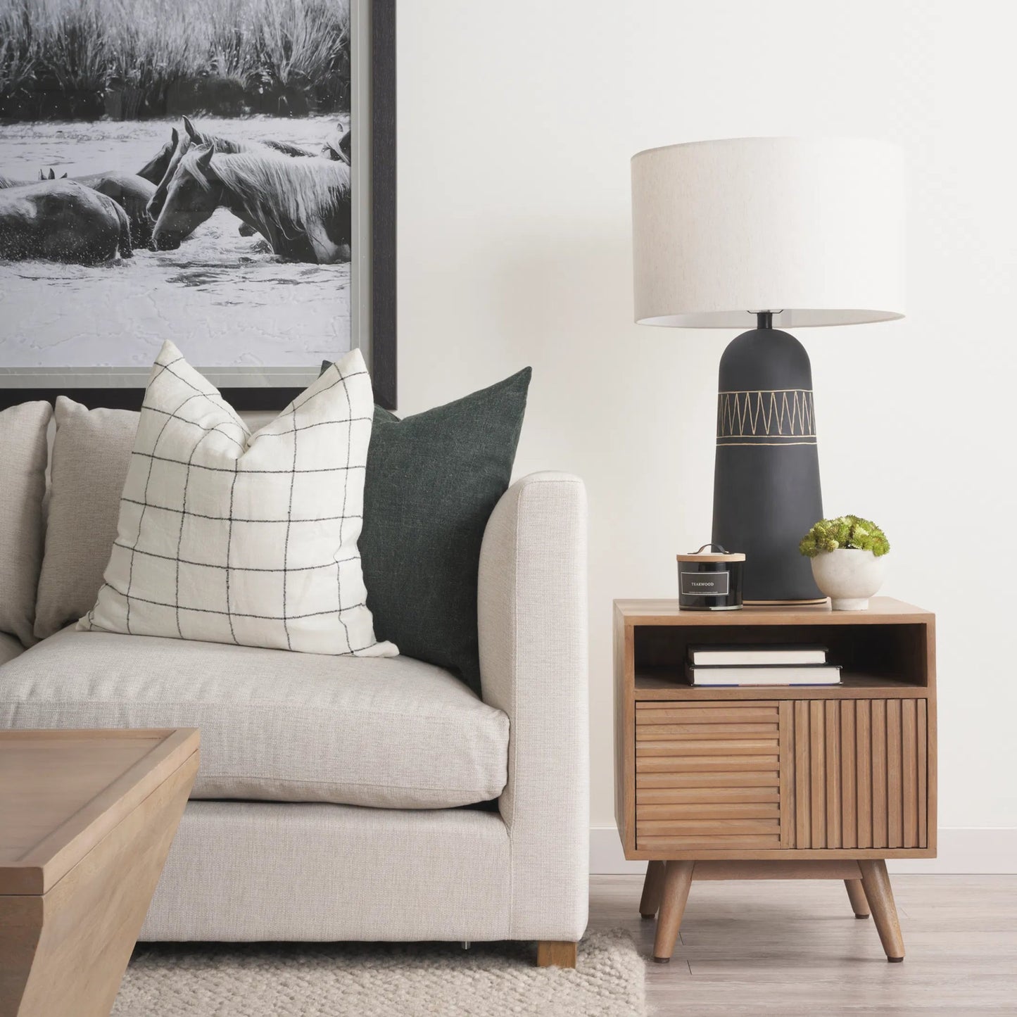 023 SI-2369862 | Lifestyle | Sable End Table by Mercana in brown. Made from solid wood in a transitional style.