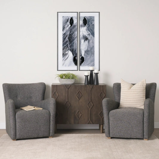 Dunstan Accent Chair by Mercana in gray. Made from fabric in a transitional style.