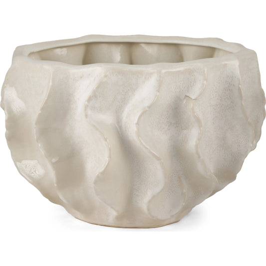 Vahn Sculptural Bowl by Mercana in cream. Made from ceramic in a rustic style.