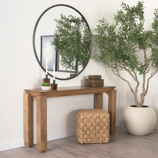 Adele Pouf by Mercana in brown. Made from seagrass in a rustic style.