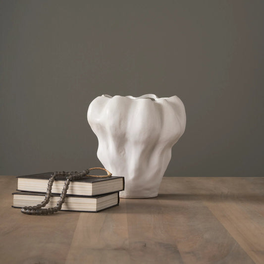 Vanna Sculptural Vase by Mercana in cream. Made from ceramic in a modern style.