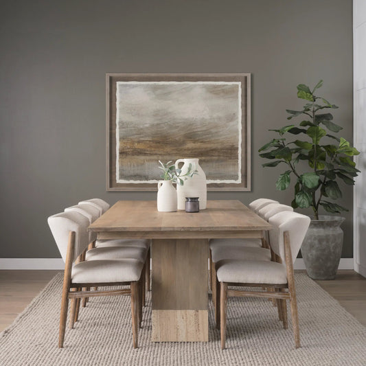 Shivon Dining Table by Mercana in brown. Made from solid wood in a transitional style.