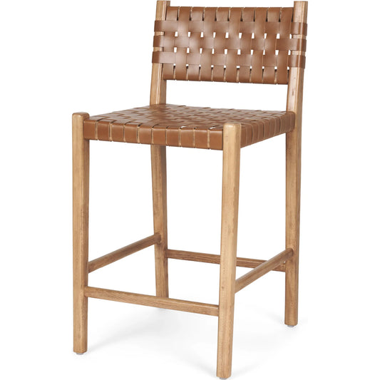 Shane Counter Stool by Mercana in brown. Made from solid wood in a traditional style.