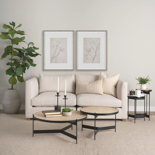 Wade Nesting Coffee Tables by Mercana in beige, black. Made from metal, stone in a transitional style.