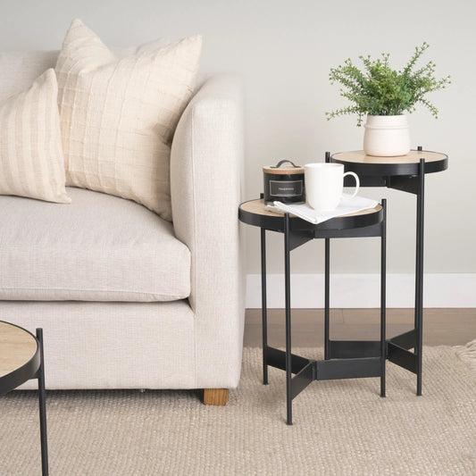 Wade End Tables by Mercana in beige, black. Made from metal, stone in a transitional style.