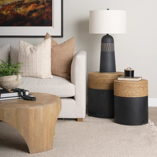 Wenopa Accent Tables by Mercana in black. Made from wood in a rustic style.