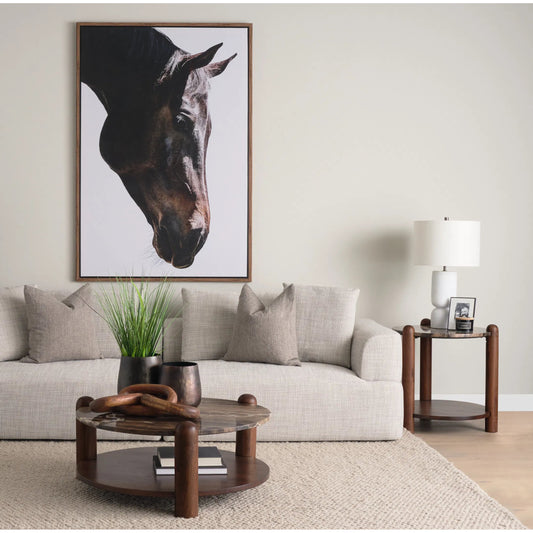 Jovia End Table by Mercana in brown. Made from stone, wood in a modern style.