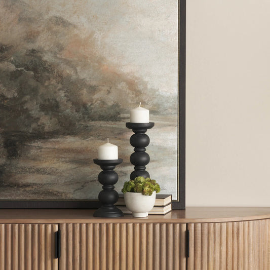 Wanda Candle Holders (Set of 2) by Mercana in black. Made from wood in a unique style.