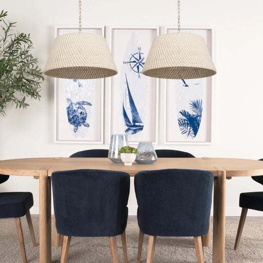 Tosha 1-Light Tapered Cotton Rope Drum Pendant by Mercana in cream. Made from rope in a rustic style.