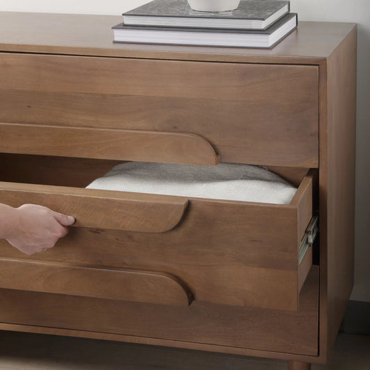 Astrid Accent Cabinet by Mercana in medium brown. Made from solid wood in a transitional style.