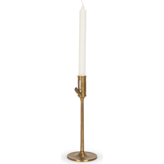 Chantria Adjustable Taper Candle Holder by Mercana in antiqued brass. Made from metal in a transitional style.